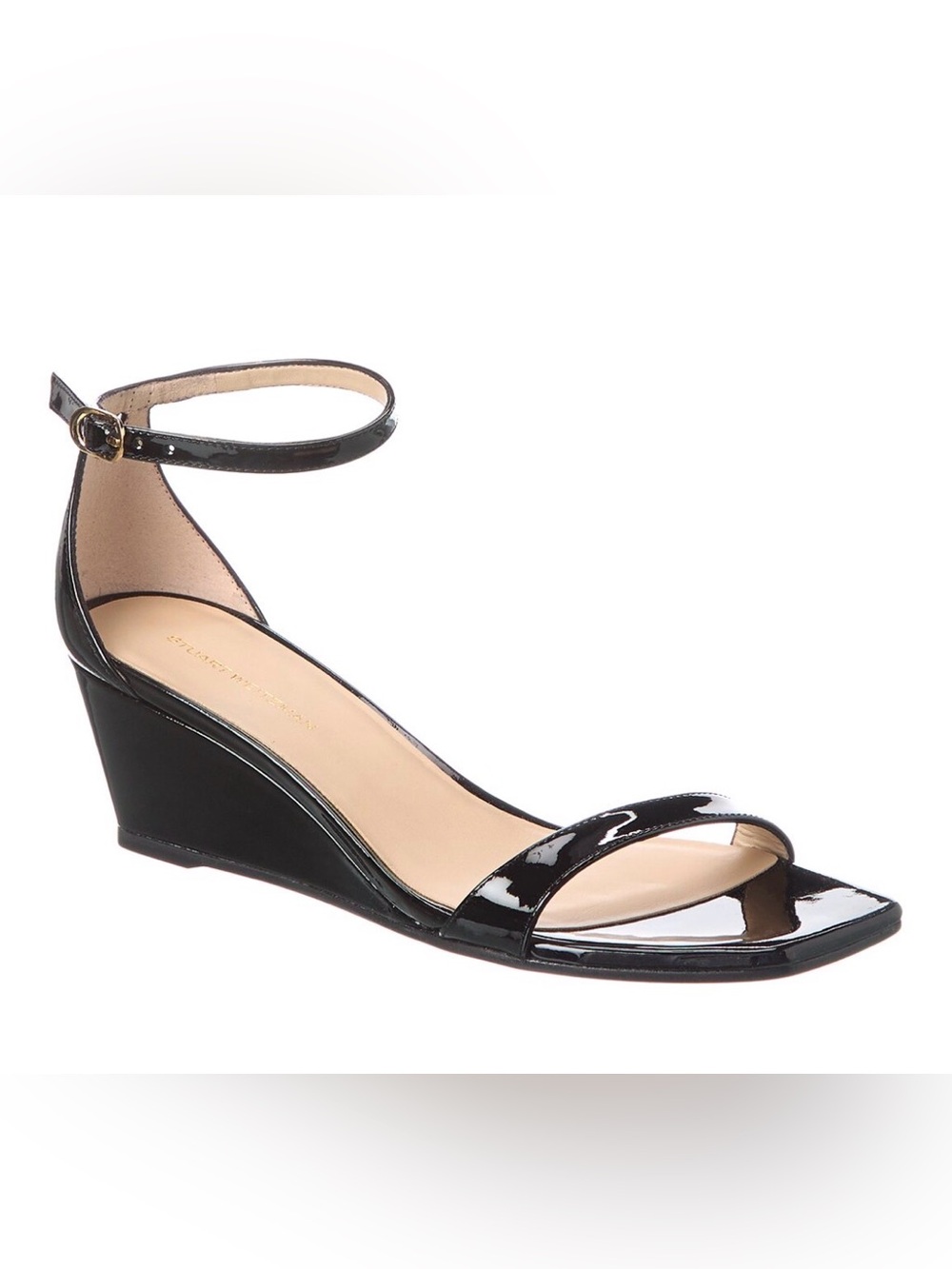 Stuart Weitzman Nudistcurve 50 Patent Wedge Sandal